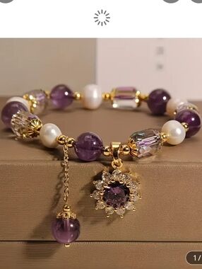 Natural Amethyst Beaded Bracelet.